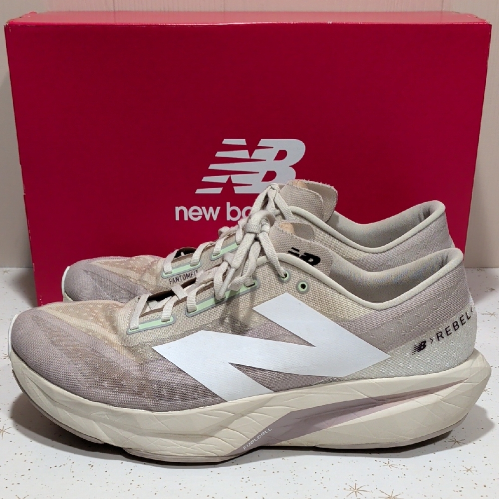New Balance Fuel Cell Rebel V5 Moorock-Linen-White Athletic Sneakers 13M